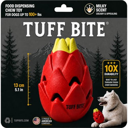 TUFF BITE Dog Chew Toy for Aggressive Chewers Durable Natural Rubber Treat Dispensing Toy with Milk Scent Tough Fetch & Chew Toy for Small, Medium & Large Dogs