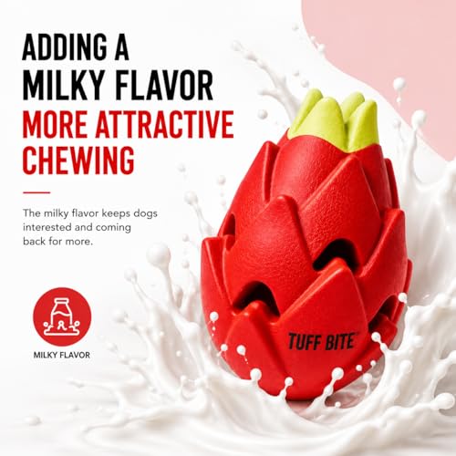 TUFF BITE Dog Chew Toy for Aggressive Chewers Durable Natural Rubber Treat Dispensing Toy with Milk Scent Tough Fetch & Chew Toy for Small, Medium & Large Dogs